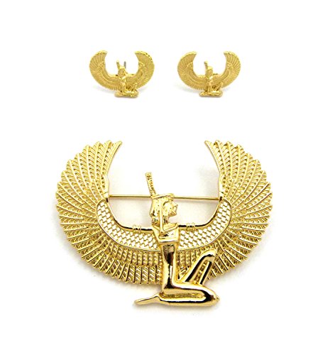 【中古】【未使用・未開封品】エジプトHorus鳥、Maat、ネフェルティティ、Ankhピースブローチピン& Pierced Earring Set inゴールドトーン｜AJIMURA-SHOP