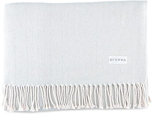 【中古】【未使用・未開封品】Sferra Celineヘリンボーン、100?%コットンスロー毛布???シルバーセージ|AJIMURA-SHOP