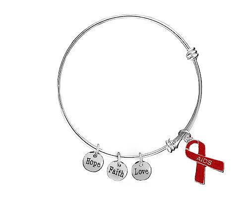 【中古】【未当て嵌める・未開封品】募金捻出す For A Cause エイズ/HIV Awareness 赤いことシュロの葉 Hope, Faith, Love 書き込み式引きつける腕輪 (腕輪1個), しろがね色