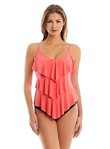 【中古】【未当て嵌める・未開封品】MagicsuitレディースMagic益荒男Rita Tiered Ruffle Tankini Top 色つや: 赤いこと