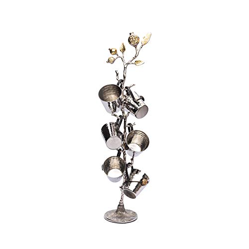 【中古】【未使用・未開封品】Yair Emanuel Set of 6 Hammered Liquor Cups on Pomegranate Branch Stand