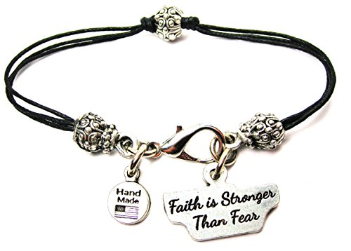 【中古】【未使用・未開封品】ChubbyChicoCharms コットンコードブレスレット Faith Is Stronger Than Fear ピューター製ビーズ ブラック ワックス加工 2.5インチ|AJIMURA-SHOP