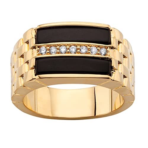 【中古】【未当て嵌める・未開封品】PalmBeach Jewelry メンズ イエローゴールドメッキ バゲット 生まれながらブラックオニキス ラウンドキュービックジルコニア 輪っか 大きさ8~13, 金属元素,