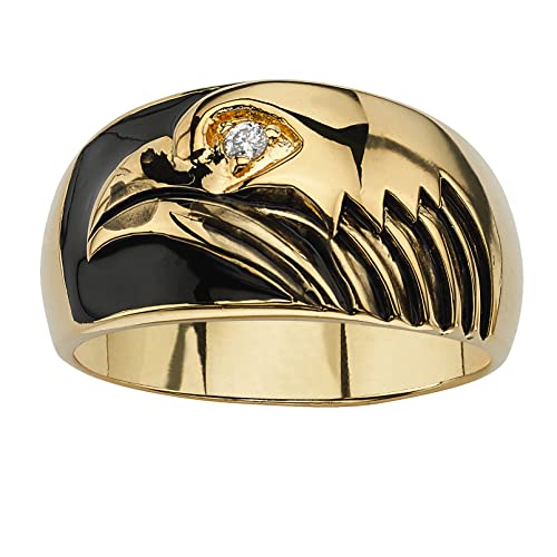 【中古】【未使用・未開封品】Palm Beach Jewelry メンズ イエローゴールドメッキ エナメルとブラックエナメル キュービックジルコニア アクセント イーグルリング ホワイト｜AJIMURA-SHOP