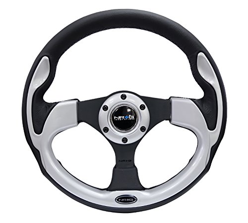 【中古】【未使用・未開封品】NRG Innovations NRG-RST-001SL 強化ステアリングホイール - 320mm スポーツステアリングホイール ブラックレザー/シルバー成形トリム