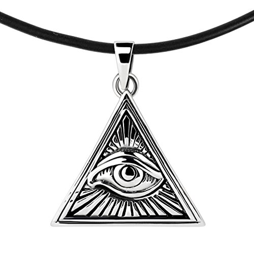 【中古】【未当て嵌める・未開封品】All Seeing Eye イルミナティ ３角形 スターリングしろがね色 黒いこと 天然ゴム首飾り ジュエリー・アクセサリー-ネックレス・ペンダント