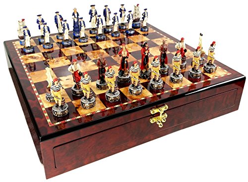 【中古】【未使用・未開封品】Pirates Vs Royal Navy Pirate Chess Set W/ High Gloss Cherry & Burlwood Color Storage Board 17"|AJIMURA-SHOP