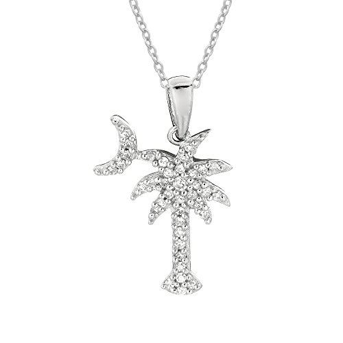 【中古】【未使用・未開封品】スターリングシルバーShinyキュービックジルコニアPalmetto Moon & Palm Tree Smallペンダントネックレス20インチ