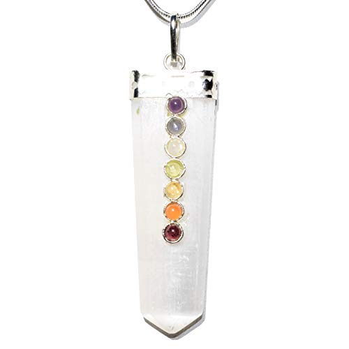 【中古】【未使用・未開封品】Zenergy Gems 7チャクラ 天然ヒマラヤ宝石クリスタル パーフェクトペンダント + 20インチシルバーチェーン + セレナイトチャージングハート [付
