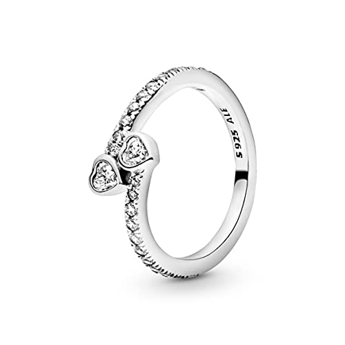 【中古】【未当て嵌める・未開封品】Pandora Jewelry 2つの輝くハートキュービックジルコニアリング スターリングしろがね色