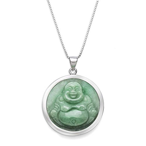 【中古】【未使用・未開封品】スターリングシルバー天然グリーン翡翠Buddhaネックレス、18?\