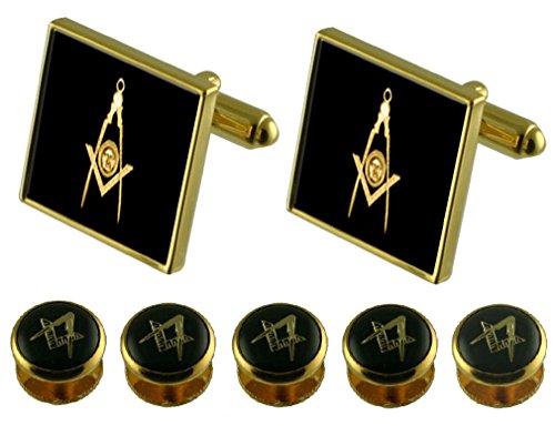 【中古】【未当て嵌める・未開封品】Senior DeaconゴールドカフスリンクMasonic 5シャツドレススタッドボックスセット