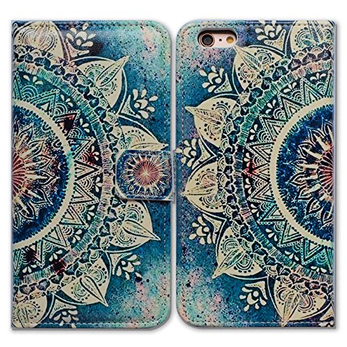 【中古】【未使用・未開封品】Bcov 4.7インチ iPhone SE 2020 ケース iPhone 7 ウォレットケース iPhone 8 ケース グリーン 円形 曼荼羅 ウォレット フリップ レザー カバー