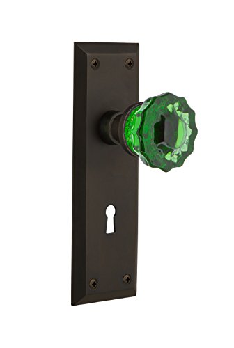 【中古】【未使用・未開封品】Nostalgic Warehouse 721812新しいYorkプレートwith Keyhole Passageクリスタルエメラルドガラスドアノブ、オイル研磨ブロンズ、Passage???2.