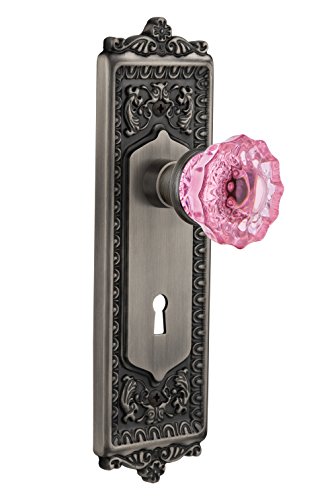 【中古】【未使用・未開封品】Nostalgic Warehouse 723783 エッグ\u0026ダーツプレート キーホール付き ダブルダミークリスタルピンクガラスドアノブ アンティークピューター
