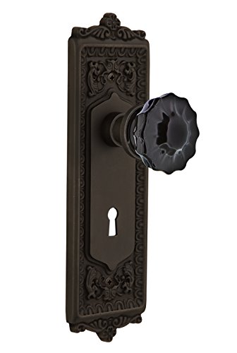 【中古】【未使用・未開封品】Nostalgic Warehouse 726812?Egg & Dartプレートwith Keyhole Passageクリスタルブラックガラスドアノブ、オイル研磨ブロンズ、Passage???2.