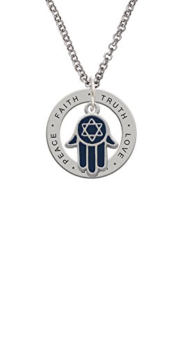 【中古】【未使用・未開封品】Delight Jewelry シルバートーン ブルー ハムサハンド ダビデの星 - Love Hope Faith Affirmation リングネックレス 24インチ