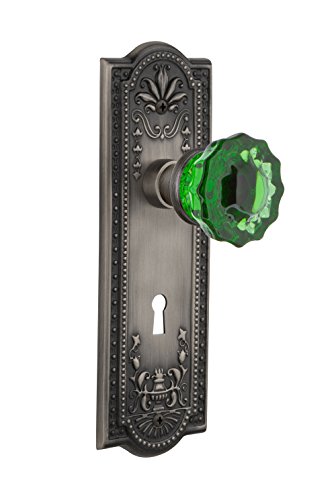 【中古】【未使用・未開封品】Nostalgic Warehouse 725549 メドウプレート キーホール付き プライバシー クリスタルエメラルドガラスドアノブ アンティークピューター、2.375