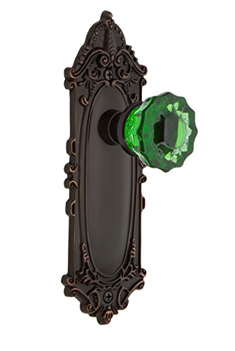 【中古】【未使用・未開封品】Nostalgic Warehouse 723657 ビクトリア朝プレートダブルダミークリスタルエメラルドガラスドアノブ 流行に左右されないブロンズ