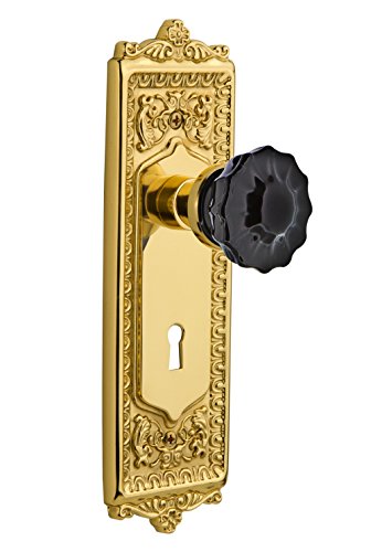 【中古】【未使用・未開封品】Nostalgic Warehouse 726821?Egg \u0026 Dartプレートwith Keyhole Passageクリスタルブラックガラスドアノブ、Unlaquered真鍮、Passage???2.375