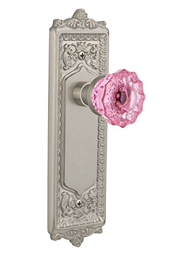 【中古】【未使用・未開封品】Nostalgic Warehouse 724499 Egg & Dart Plate Privacy Crystal Pink Glass Door Knob in Satin Nickel, 2.375|AJIMURA-SHOP