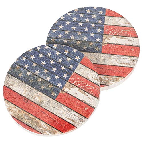 【中古】【未使用・未開封品】アメリカ国旗 アンティーク調の木目調 2.75 x 2.75 吸収性セラミックカーコースター 2枚パック｜AJIMURA-SHOP