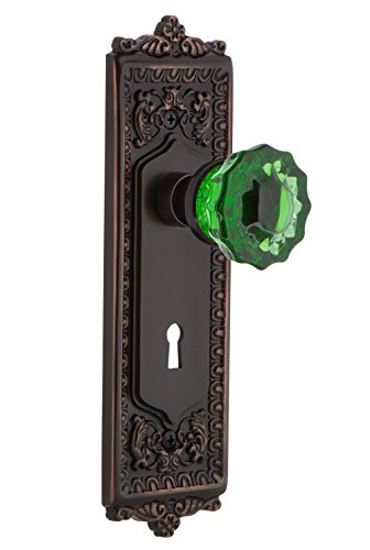 【中古】【未使用・未開封品】Nostalgic Warehouse 725469?Egg & Dartプレートwith Keyholeプライバシークリスタルエメラルドガラスドアノブ、Timelessブロンズ、プライバシ｜AJIMURA-SHOP