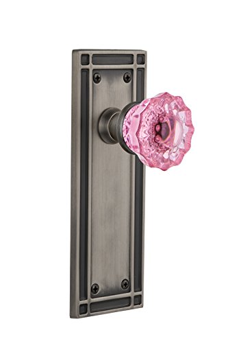 【中古】【未使用・未開封品】Nostalgic Warehouse 723391 ミッションプレート ダブルダミークリスタル ピンクガラスドアノブ アンティークピューター