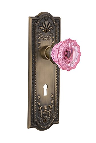 【中古】【未使用・未開封品】Nostalgic Warehouse 725544?Meadowsプレートwith Keyholeプライバシークリスタルピンクガラスドアノブ、アンティーク真鍮、プライバシー???
