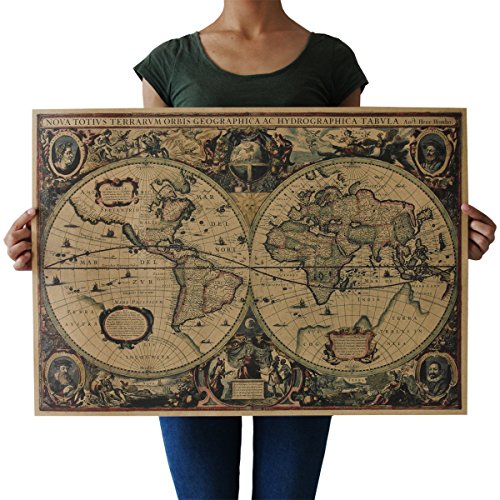 【中古】【未使用・未開封品】Souartsクリーム色クラフト紙長方形ヴィンテージ世界地図装飾ポスター印刷画像｜AJIMURA-SHOP