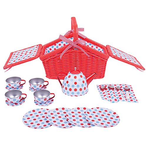 【中古】【未使用・未開封品】Bigjigs Toys Spotted Tin Tea Set In A Basket