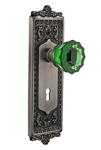 【中古】【未使用・未開封品】Nostalgic Warehouse 725457?Egg \u0026 Dartプレートwith Keyholeプライバシークリスタルエメラルドガラスドアノブ、アンティークピューター、プラ