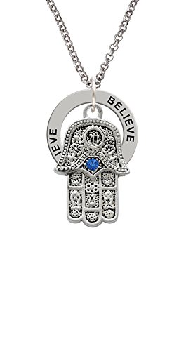 【中古】【未当て嵌める・未開封品】Silvertone Hamsa Hand with青み水晶???Believe Affirmation輪っか首飾り