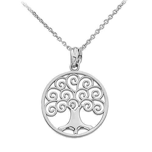【中古】【未使用・未開封品】10?Kホワイトゴールドポリッシュ円Tree of Lifeオープンワークペンダントネックレス|AJIMURA-SHOP