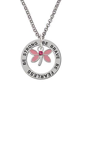 【中古】【未当て嵌める・未開封品】Silvertoneピンクドラゴンフライwith水晶???Be Strong Brave Fearless Affirmation輪っか頸飾り 靴-その他
