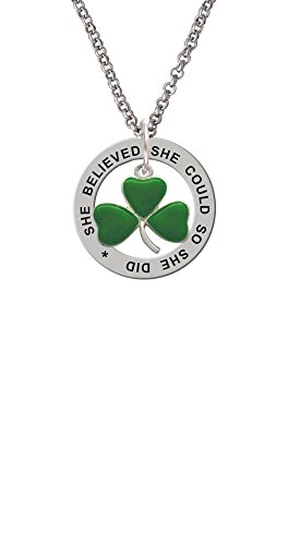 【中古】【未使用・未開封品】Silvertoneグリーン3つ葉クローバー???シャムロック???彼女は彼女は信じたcould Affirmationリングネックレス