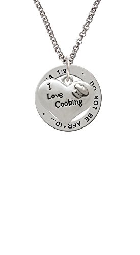 【中古】【未当て嵌める・未開封品】しろがね色声の調子 I love Cooking Heart with Chef Hat - Joshua 1:9 Affirmation 輪っか首飾り