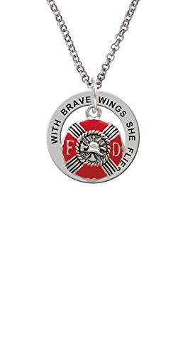 【中古】【未使用・未開封品】シルバートーンレッドエナメルFire Department Medallion???Brave Wings Affirmationリングネックレス