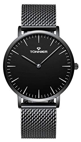 【中古】【未当て嵌める・未開封品】Tonnierステンレススチールスリムメンズウオッチクォーツウォッチブラック面 Black Band