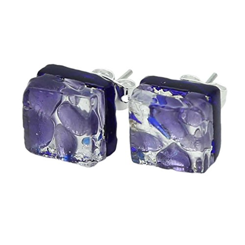 【中古】【未使用・未開封品】GlassOfVenice ムラーノガラス ベネチアン反射スクエアスタッドピアス - ペリウィンクル|AJIMURA-SHOP
