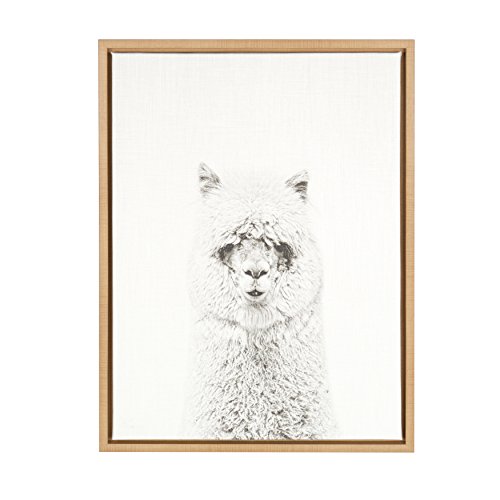 【中古】【未使用・未開封品】Kate and Laurel Sylvie HairyアルパカブラックandホワイトPortraitナチュラル額入りキャンバス壁アートby Simon TE TAI