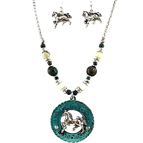 【中古】【未当てはめる・未開封品】Western黄金時代Live Love Ride Horse Westernロープチェーンネックレス、イヤリング 青色