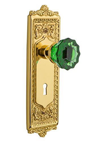 【中古】【未使用・未開封品】Nostalgic Warehouse 725478?Egg \u0026 Dartプレートwith Keyholeプライバシークリスタルエメラルドガラスドアノブ、光沢真鍮、プライバシー???2