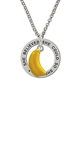【中古】【未使用・未開封品】Silvertone 3?- D黄色エナメルBananas???彼女は彼女は信じたcould Affirmationリングネックレス