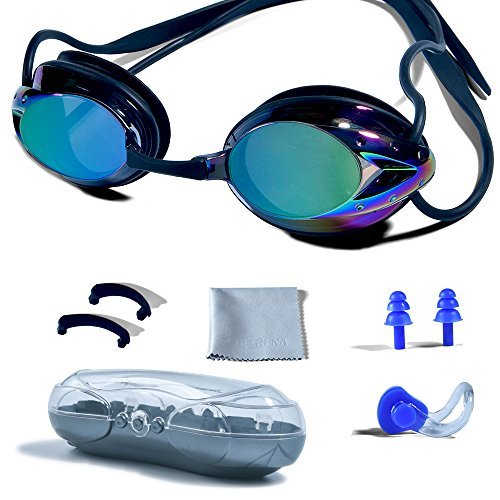 【中古】【未使用・未開封品】PHELRENA プロ仕様 水泳ゴーグル 曇り止め 紫外線保護 水が入らない 大人用 メンズ レディース 子供用 鼻クリップ 耳栓 保護ケース 交換可能 ノ