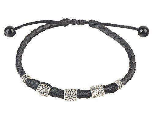 【中古】【未使用・未開封品】古代部族 ハンドメイド 調節可能なブラックレザーアンクレット