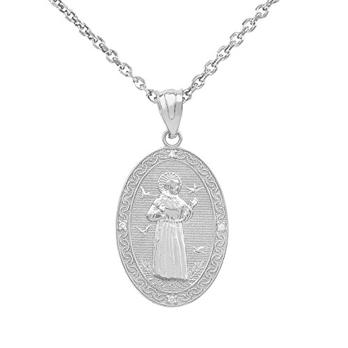 【中古】【未使用・未開封品】スターリングシルバーSaint Francis of Assisi CZオーバルメダルチャームネックレス(Small) シルバー