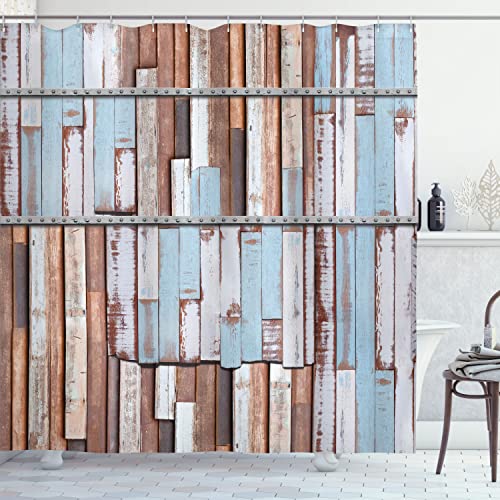 【中古】【未使用・未開封品】(180cm W By 210cm L, Multi 7) - Rustic Decor Shower Curtain by Ambesonne, Long Wooden Planks Tree Designs on with Rusty Metal Screws Ar