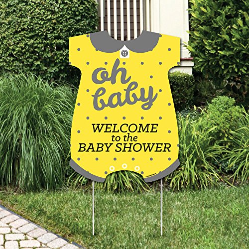 【中古】【未使用・未開封品】Big Dot of Happiness Hello Little One - イエローとグレー - パーティーデコレーション - ニュートラルベビーシャワー ウェルカムヤードサイン