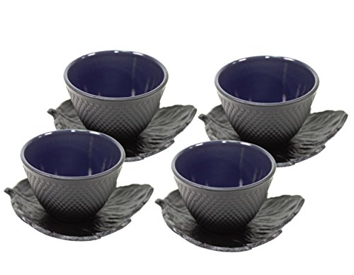 【中古】【未使用・未開封品】ブラックPolka Dot Hobnail Japanese Cast Ironティーカップセットティーカップwith Tea Cup Saucers ~ Weを支払いSales税金 4 cups + 4 saucers